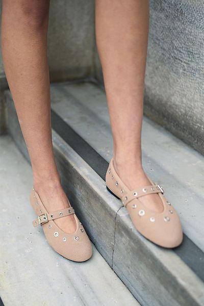 Marjin Beige Ballerinas für Damen – Taren mit Bändern und Troc