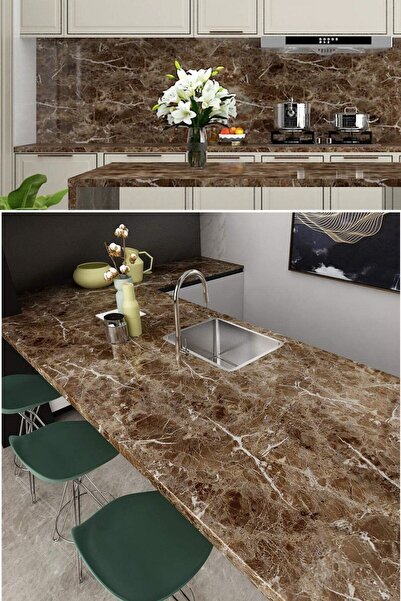 Buffer ® 5mt X 60 Cm Mermer Desen Masa Tezgah Mutfak Su Geçirmez Yapışkanlı Folyo Sticker Kahverengi