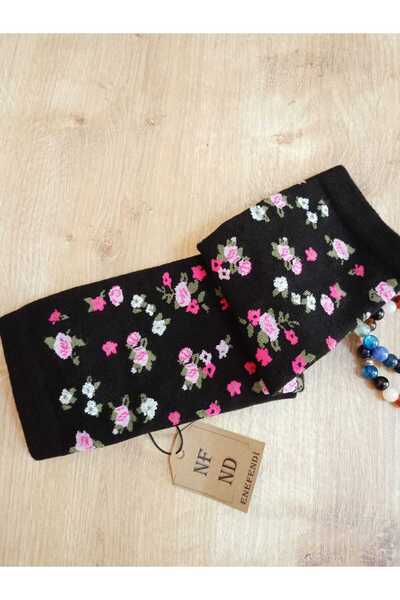 ENEFENDİ Меки черни дамски чорапи - пайети от памук, безшевни новогодишни чорапи с флорални мотиви 36-40