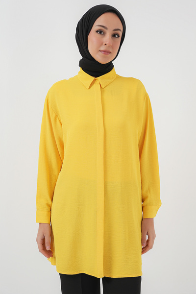 Bigdart Κίτρινο γυναικείο μακρύ πουκάμισο τουνίκ 5945