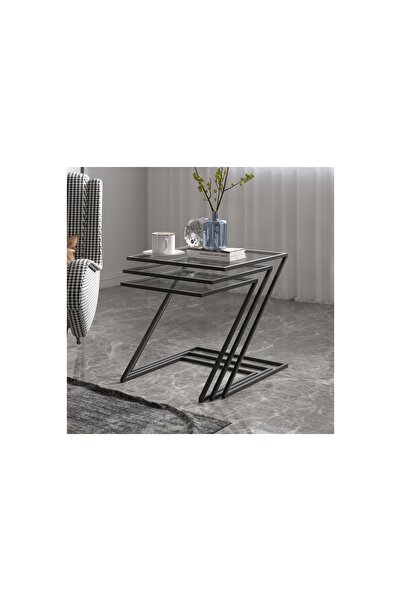 Vivense MİSTO ZİGON SEHPA, ÜÇLÜ, SİYAH AYAK