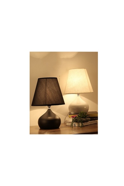 Vivense EVLİGHT BREF İKİLİ KUMAŞ ŞAPKALI METAL ABAJUR, SİYAH KREM