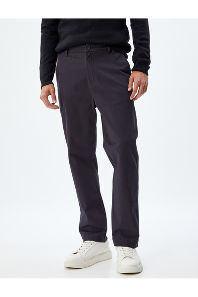 Koton Chino Pantolon Gabardin Cep Detaylı Düğmeli Pamuklu
