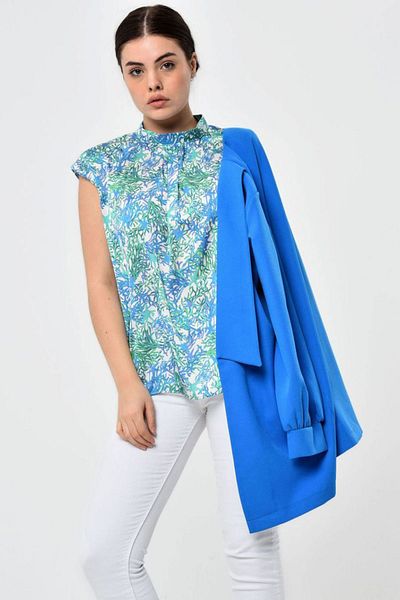 Kubos Moda Crew Neck Tank Top Blue Jacket Set