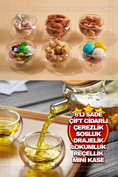 Greathings 6 Adet Çift Cidarlı Sade Kase Seti |Lokumluk Drajelik Çerezlik Reç...