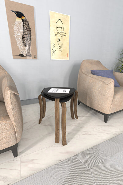 VİLİNZE Papatya Ahşap Çok Amaçlı Zigon Tabure (2 Adet)