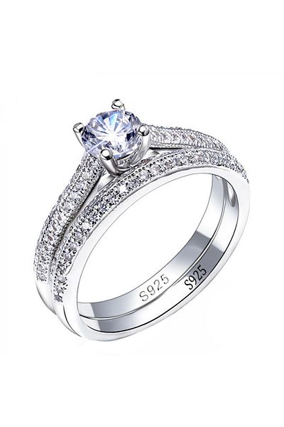Choice 5 WHITE 1 pair Vintage Halo 925 Sterling Silver Wedding Ring Set For Women Lady Anniversary Gift Jew