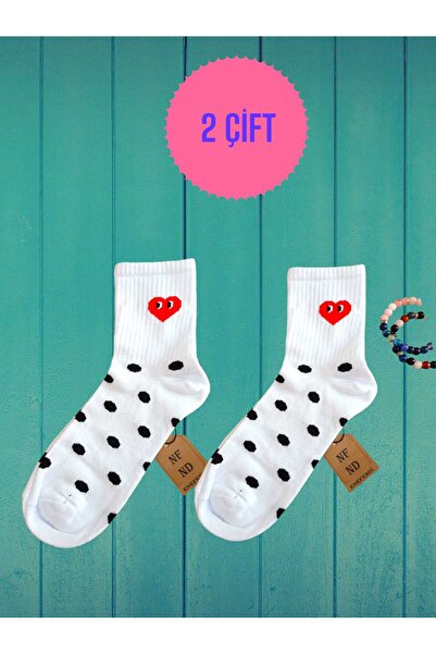 ENEFENDİ Cotton White College Socks - 2 Pairs Share, Sofu, Sizes 36-40