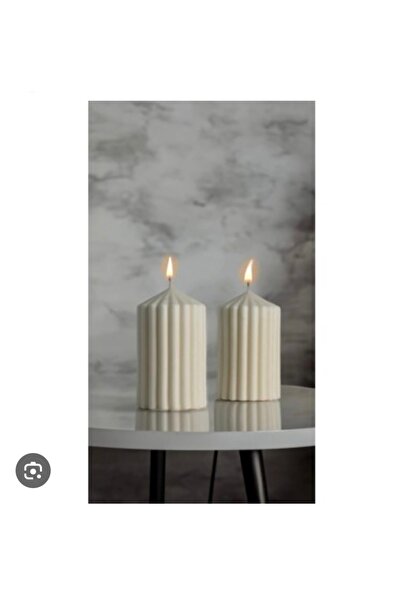 desvu 2’li Set Çizgili Geometrik Sütun Şekilli Kokulu Mum %100 soya wax