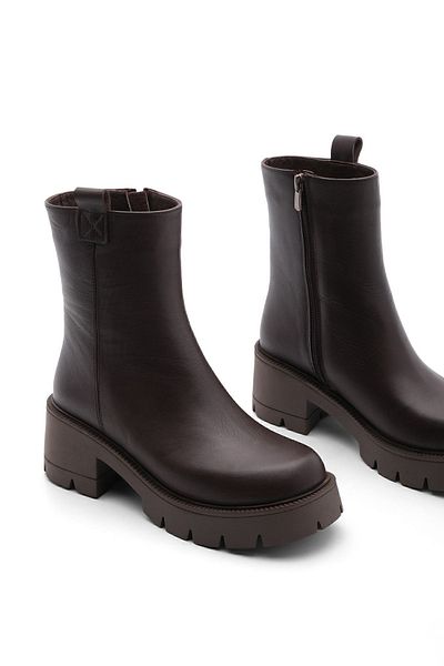Marjin Women's Genuine Leather Daily Boots Thick Serrated Sole Fesco Brown