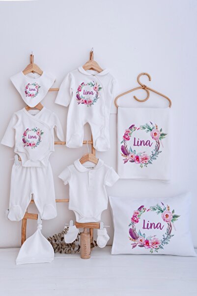 Lilabio Bebe Yaka İsme Özel Delux 12li Hastane Çıkışı Çiçek Çemberi