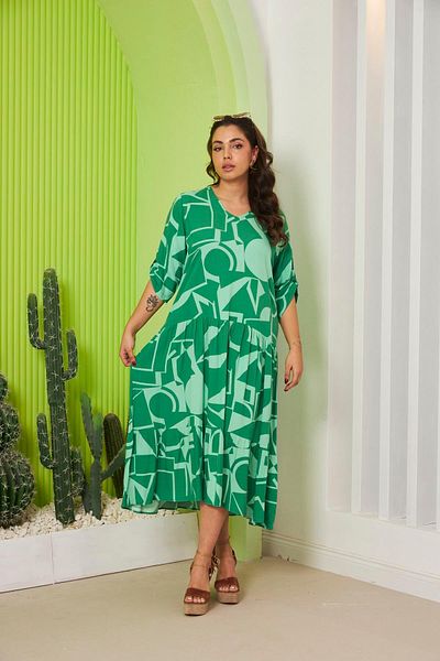 RMG Green Print Plus Size Dress
