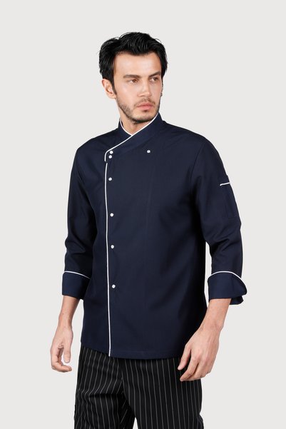 isinigiy Navy Blue White Piping Cook Jacket