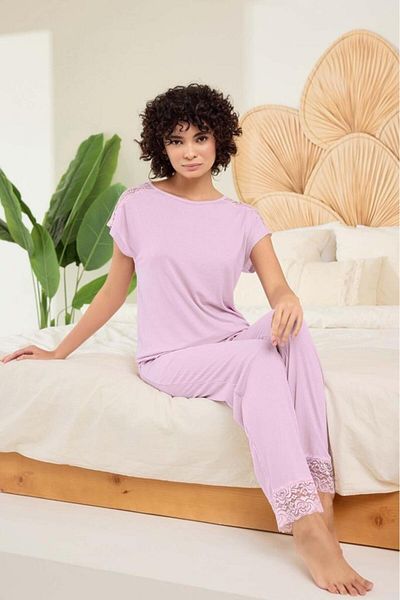 ARMİLLİA DİMODA Aydoğan Women's Purple 95% Lyocell 5% Elasthan Lace Detailed Pajamas Set