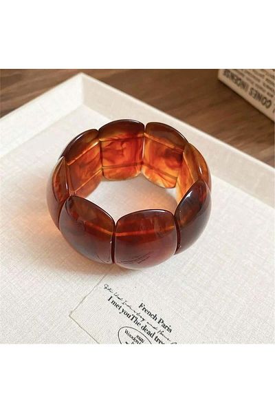Pelin Aksesuar Brown Thick Elastic Plexiglass Bone Bracelet