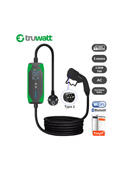 Truwatt Zt205 Taşınabilir Elektrikli Araç Şarj Cihazı 16a/3.5kw/220v (5 METRE)