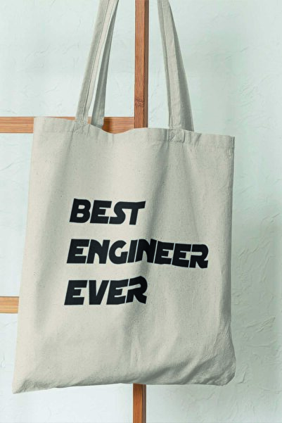 qoeuyl boutique Найкращий інженер Подарункова сумка з принтом, 100% бавовна, бежева