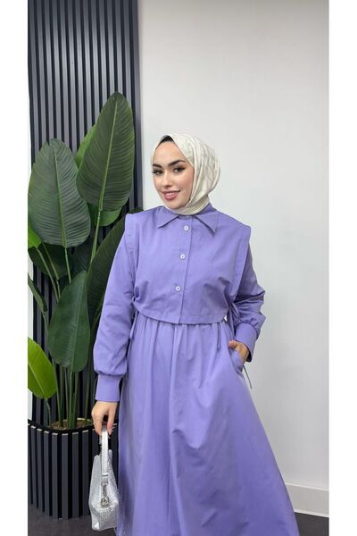 moda zeynaa Hakim yaka yelekli 2 li takım terikoton tesettür elbise