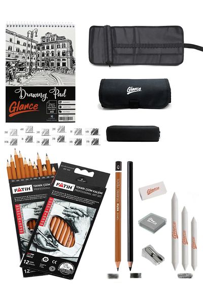 GLANCE A5 120 g Graded Pencil Set 50 Sheets Sketchbook and Roll Cloth Bag