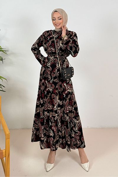 Bestenur Pare Woven Viscose Dress 1348 - Burgundy