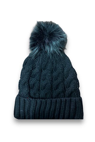 FORMO Women's Black Plush Pompom Winter Soft Beanie