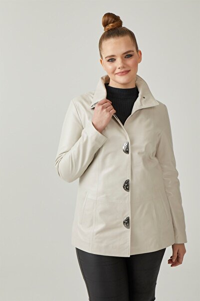 Deriderim Beige Rowena Lined Women's Genuine Leather Jacket