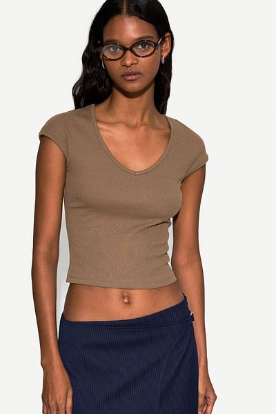Bershka Short sleeve V-neck T-shirt