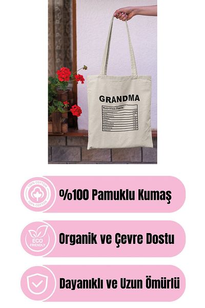 qoeuyl boutique Cotton Beige Bag - Grandma Nutrition Facts Grandma Grandma Gift