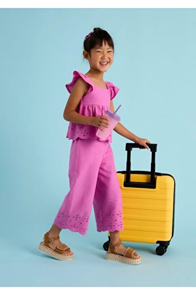 MAYORAL kız çocuk keten güpür detaylı buluz bol pantolon 2 parça takım