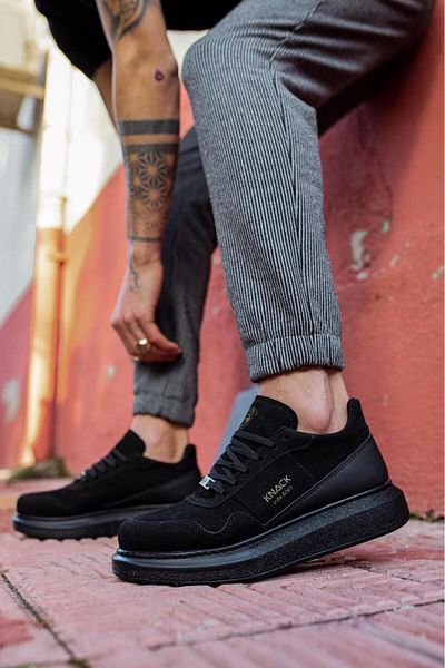 Knack Knack High Sole Daily Suede Shoes 040 Black (Black Sole)