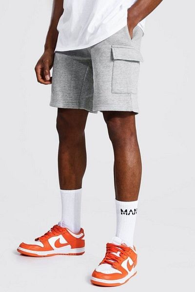 Agolady Men's Gray Cotton Sports 2 Thread Shorts with Cargo Pocket