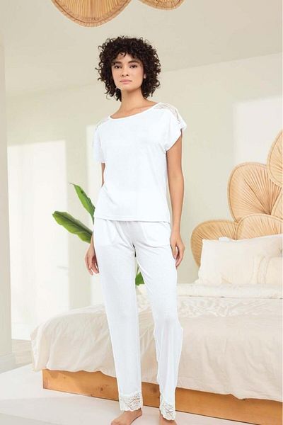 ARMİLLİA DİMODA Set de pijamale Aydoğan pentru femei, alb, 95% lyocell, 5% elastan, cu dantelă