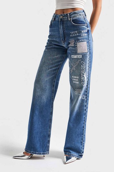 its basic Blugi din denim pentru femei 2S5-72 - culoare denim, pietre strălucitoare, 100% bumbac, design cu croială dreaptă
