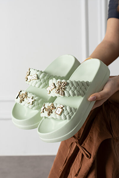 NOVİNS Women's Stylish Figured Buckle Detailed High Sole Eva Comfortable Slip...