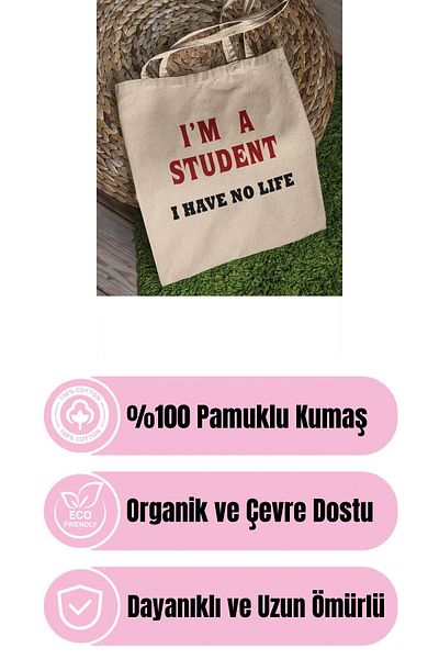 qoeuyl boutique I Am a Student I Have No Life Student Gift Printed 100% Cotton Raw Cloth Beige Bag