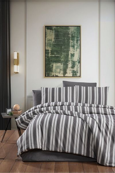 ÇIQRIK HOME طقم غطاء لحاف مزدوج من قماش الجاكار القطني الطبيعي