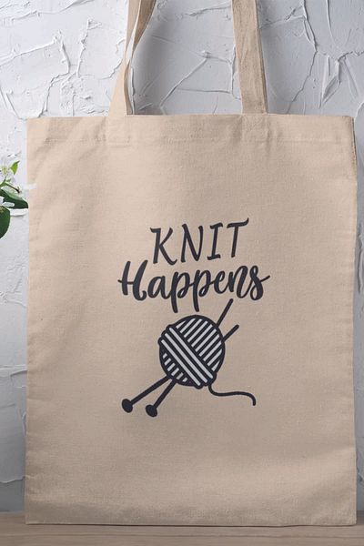 qoeuyl boutique Knit Hapens Knitted Mother Gift Printed 100% Cotton Raw Cloth Beige Bag