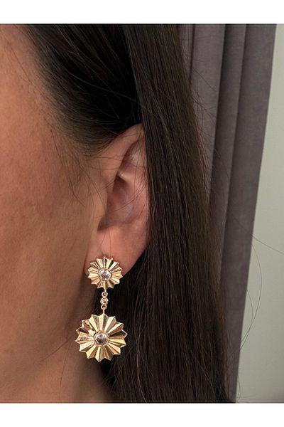 bijutericim Gold Colored Tulip Earring - Bird Flight