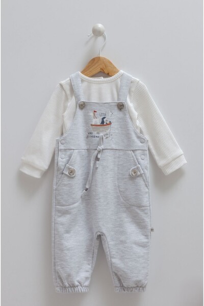 Caramell ERKEK BEBEK SALOPET %100 PAMUK MEVSİMLİK  PENGUEN DESENLİ CEP DETAYLI