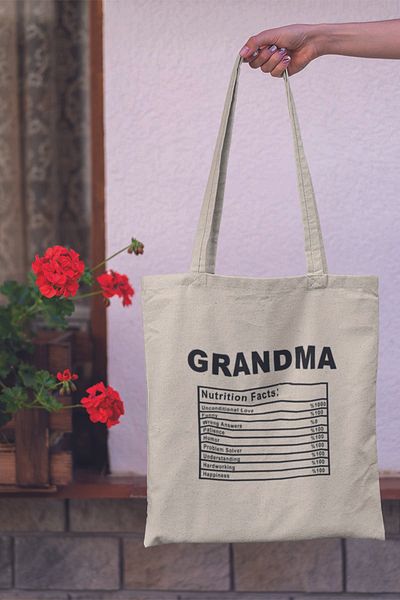 qoeuyl boutique Cotton Beige Bag - Grandma Nutrition Facts Grandma Grandma Gift