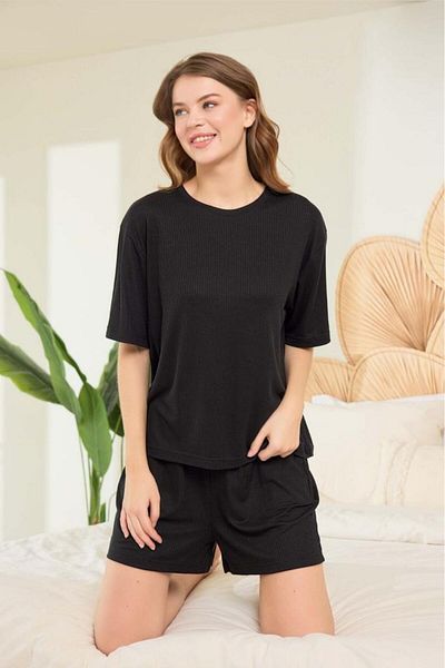 ARMİLLİA DİMODA Set pijama pantaloni scurți pentru femei Aydoğan, negru, 95% Lyocell, 5% Elasthan