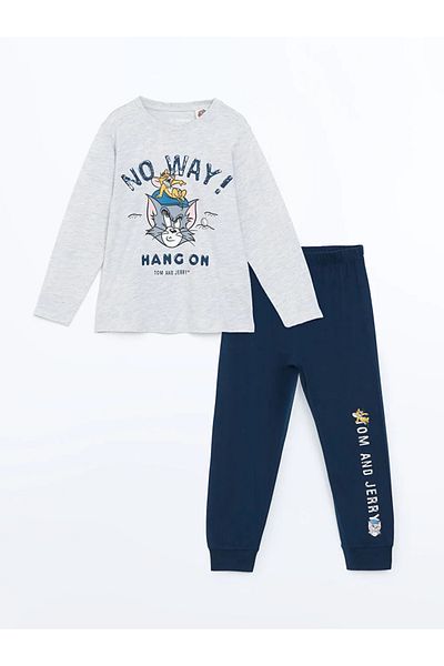 LC Waikiki Lcw Kids Gray Tom and Jerry Printed Boys' Pajama Suit