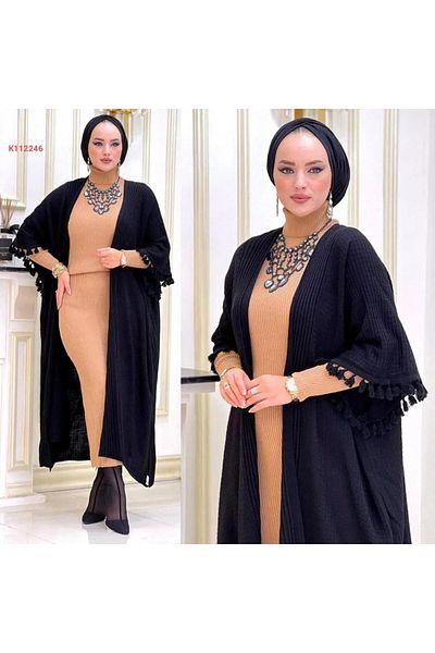 ÇALIKUŞU TRİKO Black M2201 Wren Knitwear - Shawl, Hijab and Poncho