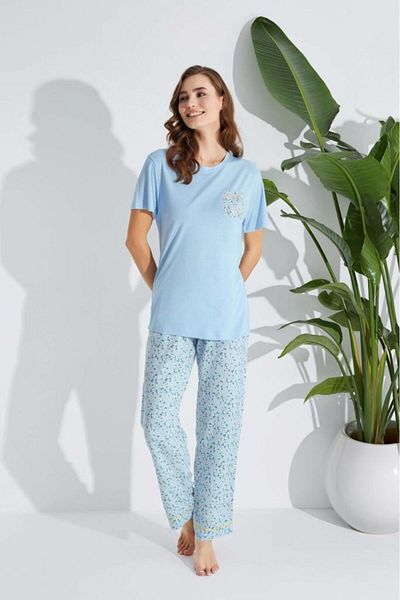 ARMİLLİA DİMODA Set pijamale pentru femei Aydoğan, din țesătură de viscoză, cu model albastru