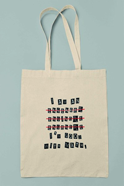 qoeuyl boutique Інженер-математик Сувенірна сумка з принтом, 100% бавовна, бежева