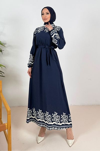 Bestenur Delar Woven Viscose Dress 1349 - Navy Blue
