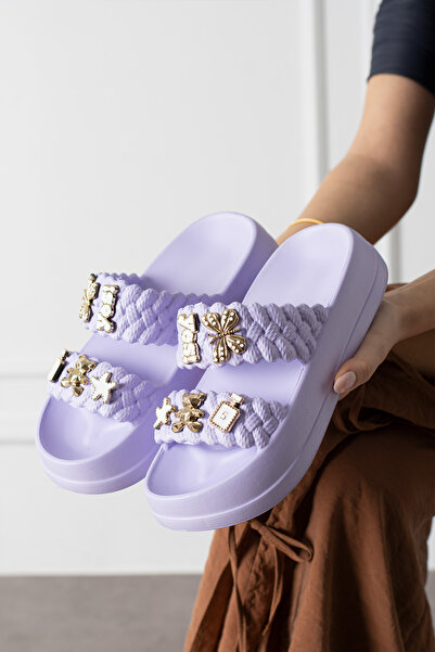 NOVİNS Women's Stylish Figured Buckle Detailed High Sole Eva Comfortable Slip...