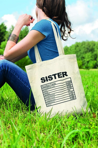 qoeuyl boutique Sister Nutrition Facts Sister Sister Gift Printed 100% Cotton...