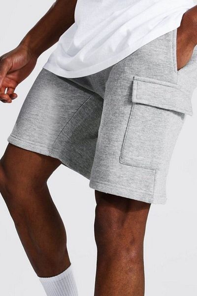 Agolady Men's Gray Cotton Sports 2 Thread Shorts with Cargo Pocket