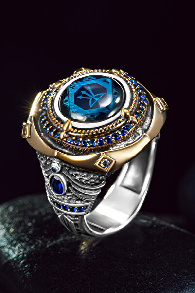 OSMANLI GÜMÜŞ Erkek Gümüş Yüzük - Bir Ölür Bin Diriliriz Yazılı Oğuz Kağan Mü...